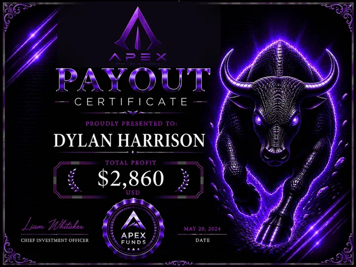 ApexFunds Payout Certificate — Dylan Harrison — $2,860
