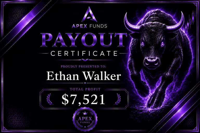 ApexFunds Payout Certificate — Ethan Walker — $7,521