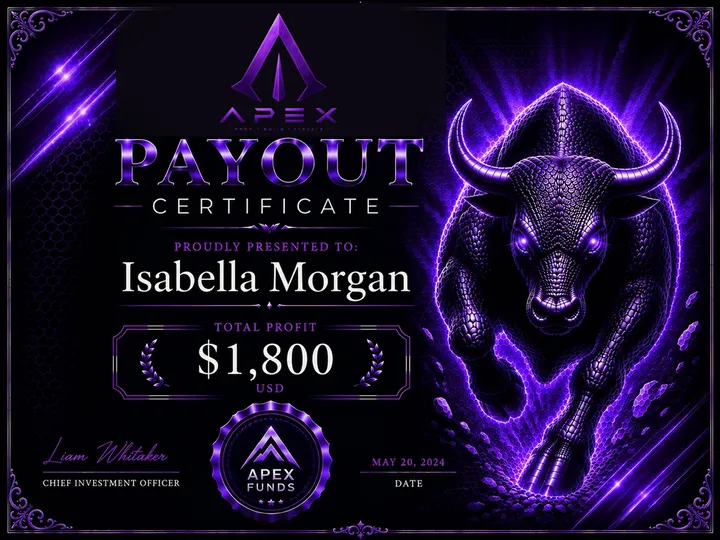 ApexFunds Payout Certificate — Isabella Morgan — $1,800