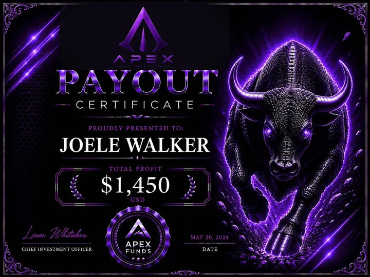ApexFunds Payout Certificate — Joele Walker — $1,450