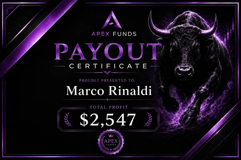 ApexFunds Payout Certificate — Marco Rinaldi — $2,547