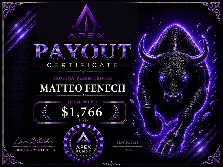 ApexFunds Payout Certificate — Matteo Fenech — $1,766