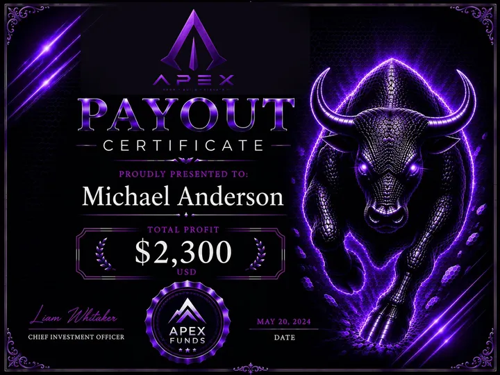 ApexFunds Payout Certificate — Michael Anderson — $2,300