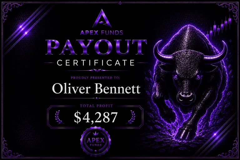 ApexFunds Payout Certificate — Oliver Bennett — $4,287