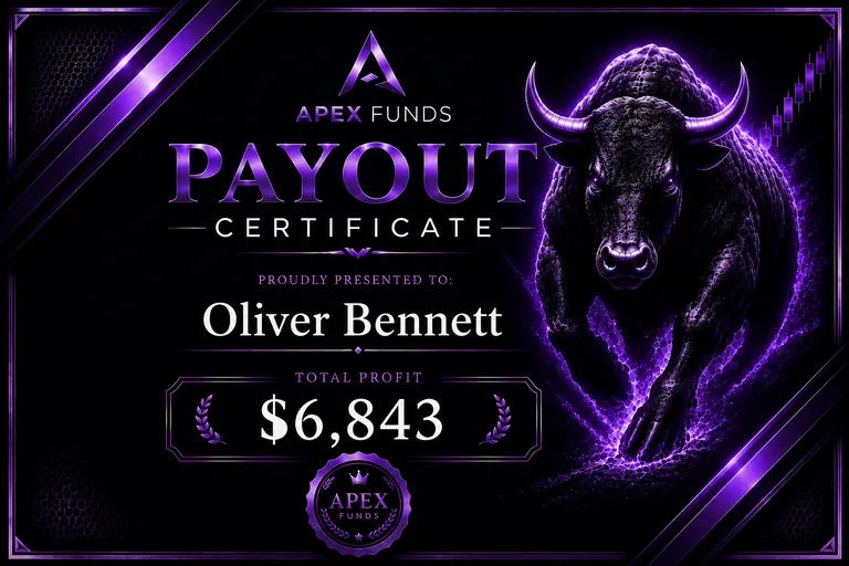 ApexFunds Payout Certificate — Oliver Bennett — $6,843