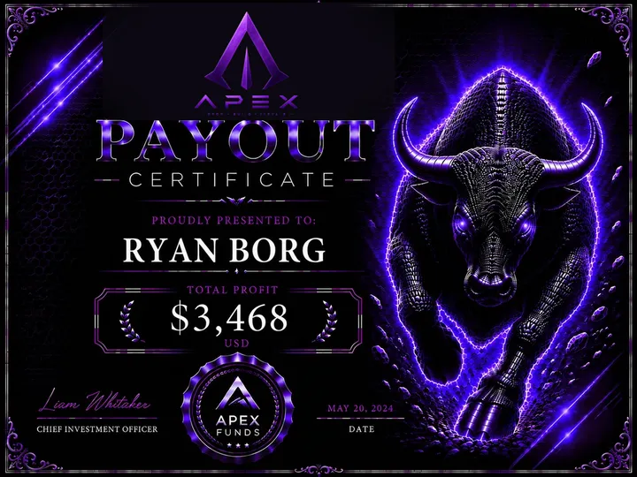 ApexFunds Payout Certificate — Ryan Borg — $3,468